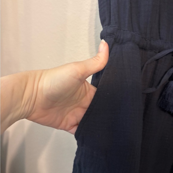 Talbots Blue Midi Sundress V-Neck Short Sleeve Front Tassel Tie Size SP - Picture 4 of 7